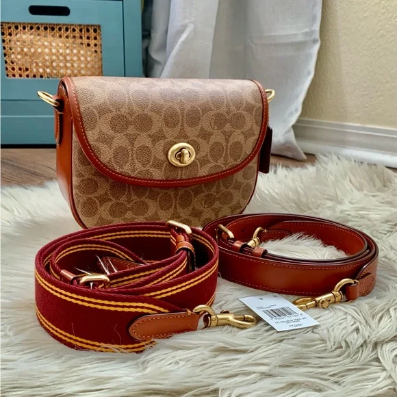 Coach Willow Saddle Bag Signature B4/ Tan Rust - Picture 5 of 16